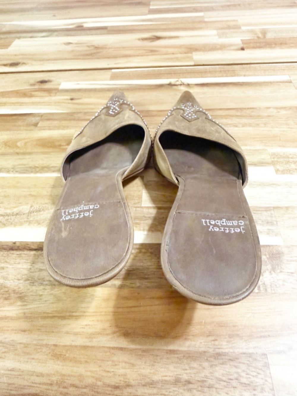 Jeffery Campbell Head-West Studded Western Pointed-Toe Heeled Mules Camel Tan - Picture 9 of 14